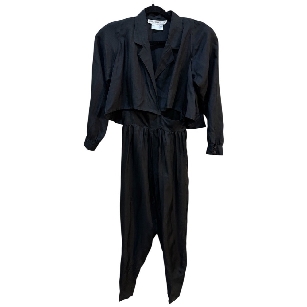 100% Silk Jumpsuit Vintage 80s‎ Joanie Char Petites Size 4 Black Boxy Wrap